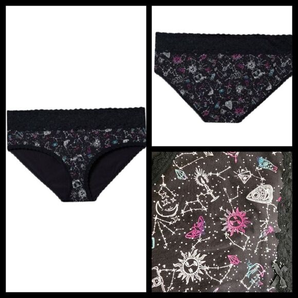 6X 30W Torrid Black Tarot Hipster Mid Rise Panty Lace Star Witch Magic Astrology - Picture 1 of 8